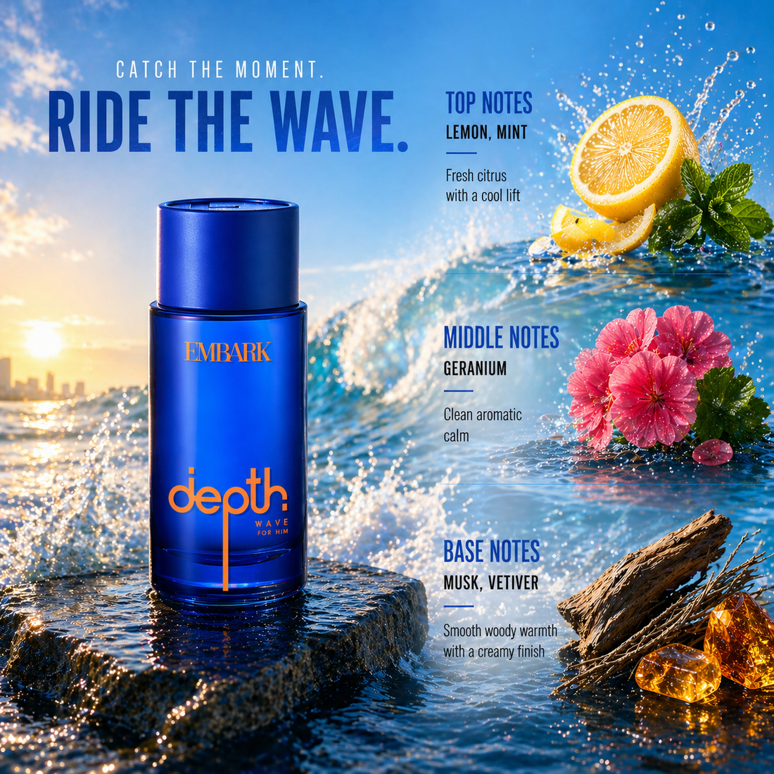Wave For Him - Eau De Parfum (EDP) Embark Perfumes Best Perfume for men Best Perfume for women Buy Perfume Online Best Perfume for Her Best Perfume for Her Long Lasting Perfumes