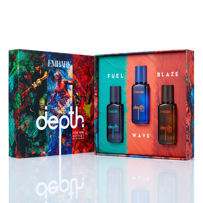DEPTH For Him Gift Set – Blaze, Wave &amp; Fuel Eau de Parfum Embark Perfumes Best Perfume for men Best Perfume for women Buy Perfume Online Best Perfume for Her Best Perfume for Her Long Lasting Perfumes