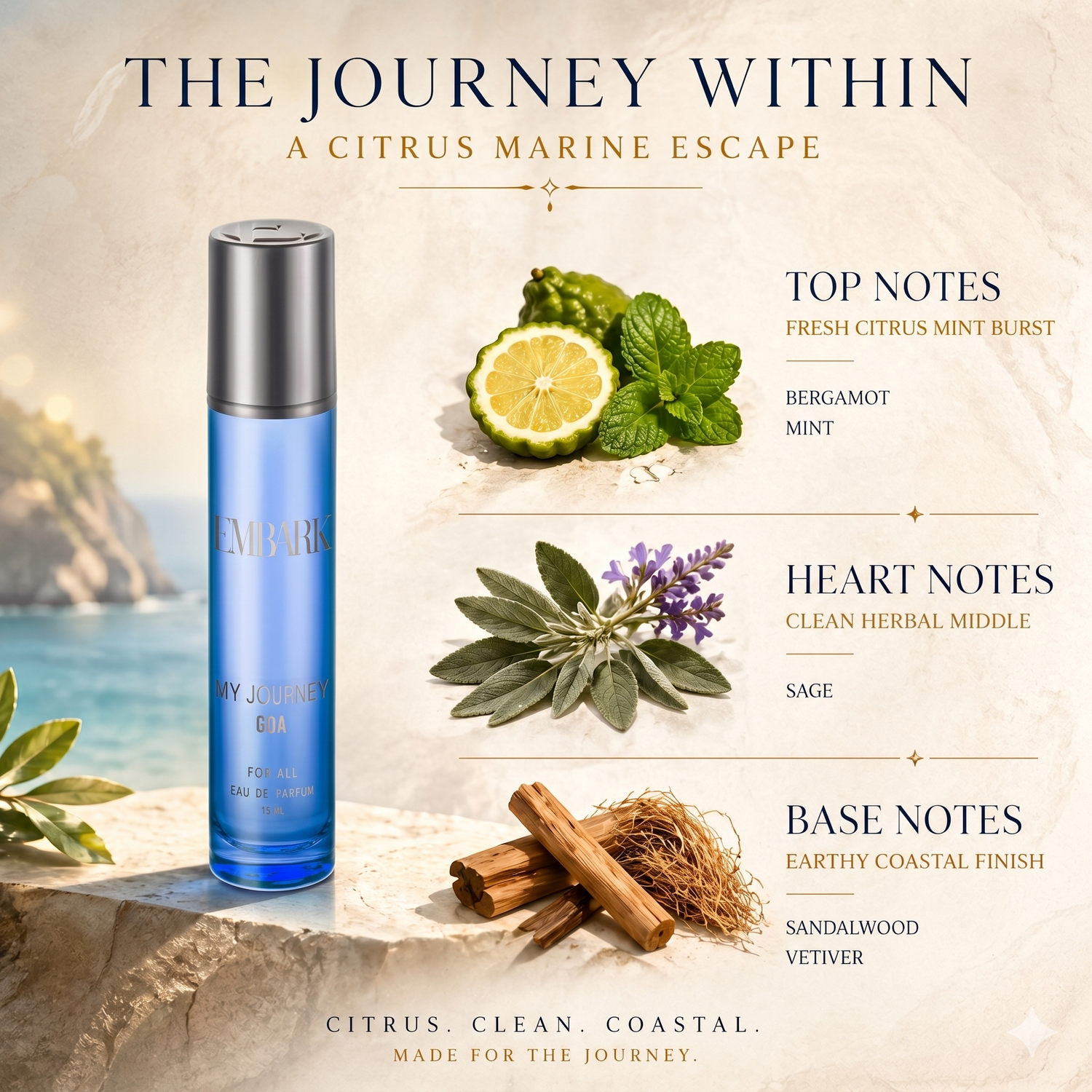 Journey Goa For All - Eau De Parfum (EDP) Embark Perfumes Best Perfume for men Best Perfume for women Buy Perfume Online Best Perfume for Her Best Perfume for Her Long Lasting Perfumes
