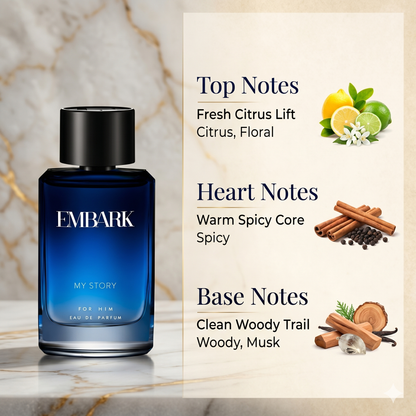 My Story For Him - Eau De Parfum (EDP) Embark Perfumes Best Perfume for men Best Perfume for women Buy Perfume Online Best Perfume for Her Best Perfume for Her Long Lasting Perfumes